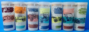 (7) MCM Antique Autos Frosted Glass 16oz Tumblers Ford Buick Hudson Maxwell Nash - Picture 1 of 9