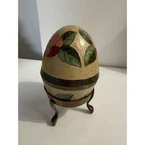 Scatola portauovo vintage in ottone smaltato cloisonne e supporto India 6" - Foto 1 di 6