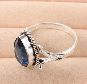 London Blautopas Edelstein 925 Sterling Silber Damen Schmuck Handarbeit Ring - Bild 1 von 2