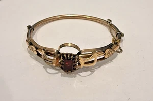VICTORIAN GOLD FILLED GARNET BANGLE BRACELET - Picture 1 of 8
