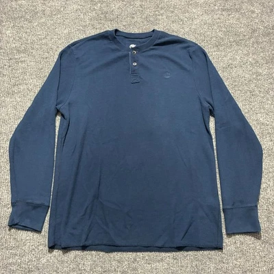 Camisa masculina Timberland Henley tamanho XL azul waffle malha logotipo manga longa - Imagem 1 de 4