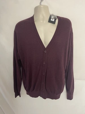 全新带标签 F/X Fusion 男式开衫棉混纺针织纽扣前 2 口袋 L 码 — 第 1/4 张图片