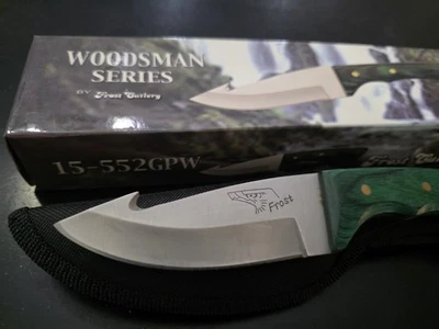 8" Woodsman Series GREEN HANDLED Fixed Knife Frost Cutlery Hunting Knife - Image 1 of 4
