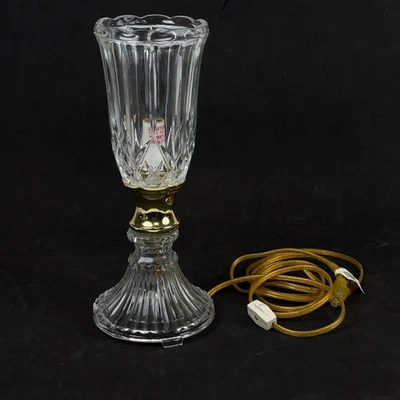 Elegant Crystal Table Lamp Brass Accent Vintage Accent Lighting 12" - Image 1 of 4