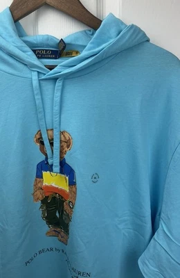 Polo Ralph Lauren Shirt Mens XXL Blue Hooded Long Sleeve Polo Bear Tee New Tags - Image 1 of 4