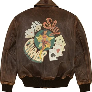 Avirex Vintage 90's Sky Charmer A2 Bomber Retro Brown Leather Jacket For Men's - Picture 1 of 5