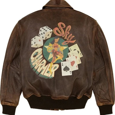 Avirex Vintage 90's Sky Charmer A2 Bomber Retro Brown Leather Jacket For Men's - Image 1 of 4
