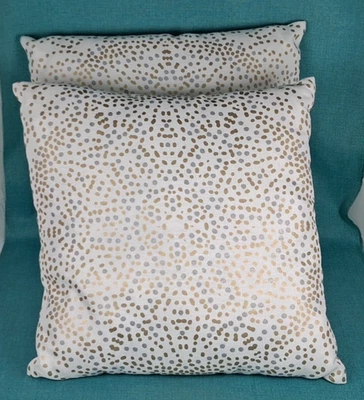 Pair of 19" Decorative Polka Dots Throw Pillows ~ Gold & Silver 6" Thick - Image 1 of 4