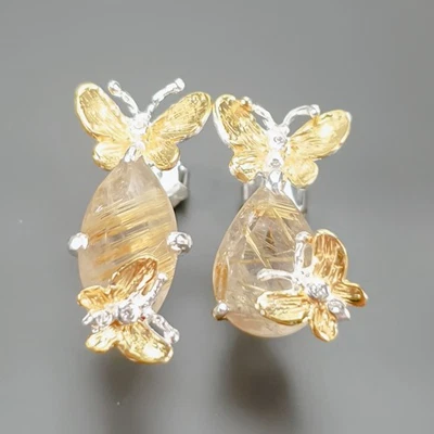 Handmade Natural Rutilated Quartz Earrings 925 Sterling Silver /E128714 - Image 1 of 4