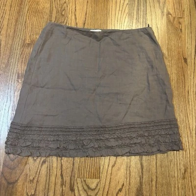 Falda Eileen Fisher para mujer irlandesa de lino hasta la rodilla marrón talla mediana dobladillo con volantes Foto 1 de 4