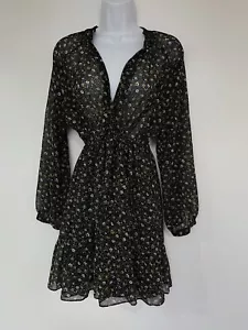 Zara Damen Minikleid Bedruckt Bindegürtel Langarm Rüschen Größe S B11 - Bild 1 von 9
