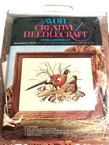 Avon Creative Needlecraft Crewel Embroidery Kit Wild Pheasants Picture NOS 1973 - Picture 1 of 5