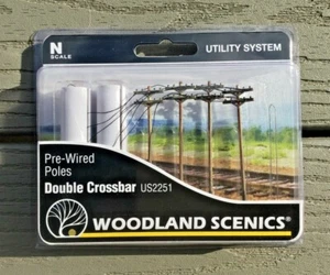 WOODLANDS SCENICS 1/160 N SCALE 4 PRE-WIRED DOUBLE CROSSBAR TELEPHONE POLES 2251 - Picture 1 of 9