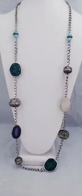 Ожерелье с длинной цепочкой из металлических бусин тяжелого серебристого тона акриловое Laura Ashley - Изображение 1 из 4