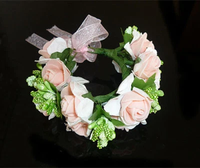 Juego de diadema y pulsera guirnalda de boda nupcial enredadera floral rosa satinada 5b 2 piezas Foto 1 de 4