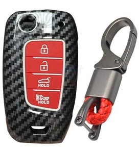 Fit Hyundai Accent Kona 4 Button Carbon Fiber Remote Key Fob Hard ABS Case Cover - Picture 1 of 8