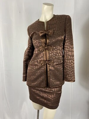 Traje Falda de Noche LOUIS FERAUD VINTAGE TALLA 34 Color Bronce Acento Lazo Foto 1 de 4