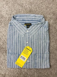 NWT Men's Stanley Work Front Button Up Long Sleeve Stripes Blue Shirt Size XXL - Picture 1 of 5