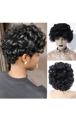 Парик из 100% первоклассных натуральных человеческих волос West Face короткий волнистый черный 9 дюймов - Изображение 1 из 4