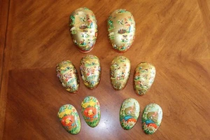 Paper Mache Nesting Easter Eggs West Western Germany Lot of 5 Vintage 6.75"-4" - Picture 1 of 14