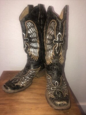 Corral винтажный крылья и крест ботинки серебро, черный размер 8 1/2 M - Изображение 1 из 4