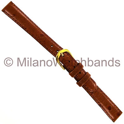 12mm deBeer Havana Handcrafted Ostrich Grain Padded Stitched Ladies Watch Band - Image 1 of 3