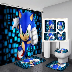 Funny Cartoon Sonic, Gift For Lovers Blue Sonic Shower Curtain or Bathroom Sets. - Picture 1 of 4