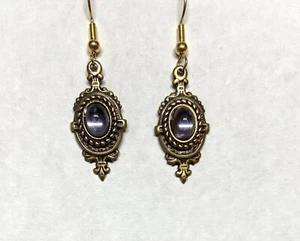 Antique Brass dangle earrings- Lavender Glass accent-NWOT - Picture 1 of 5