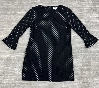 Old Navy Dress Womens M Black White Polka Dot Round Neck 3/4 Sleeves Back Zip - Image 1 of 4