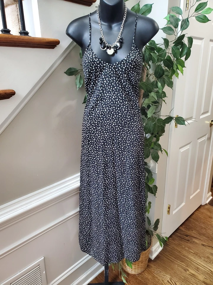 Maxi Vestido Para Mujer Old Azul Marino Negro Blanco 100% Rayón Cuello Redondo Sin Mangas S Foto 1 de 4