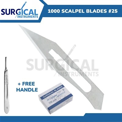 1000 Scalpel Blades #25 Surgical Dental ENT Instruments with Free #4 BP Handle - Image 1 of 4