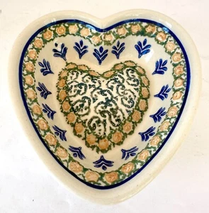 NWT Floral Polish Pottery Heart Shaped Dish/Plate Wall Hanging - Picture 1 of 5