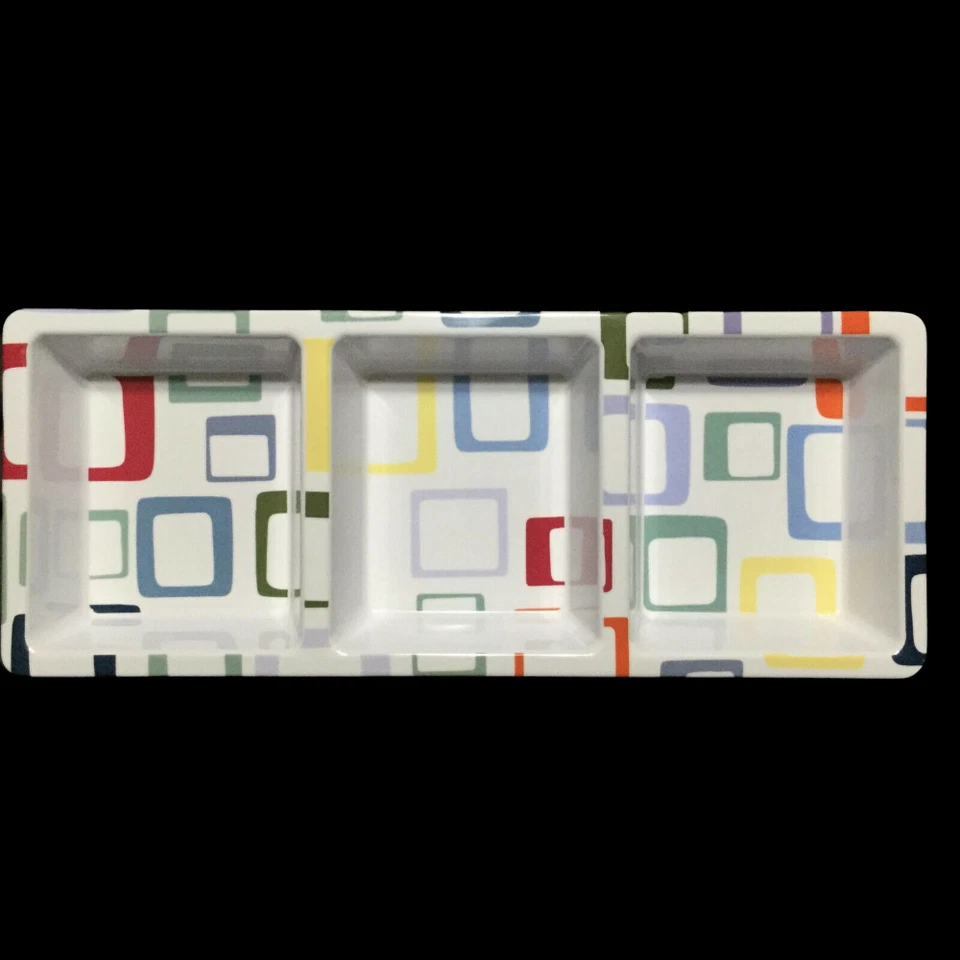 Bandeja para servir bocadillos Precio secciones divididas cuadrados abstractos modernos multicolor Foto 1 de 4