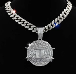 King Of Kings Pendant 14K Gold Plated Cuban Link Chain Necklace for Mens 19.7" - Picture 1 of 13