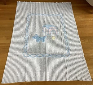 Vintage Chenille Babybett Tagesdecke Decke mit Welpe Hund und Hundehütte - Bild 1 von 4