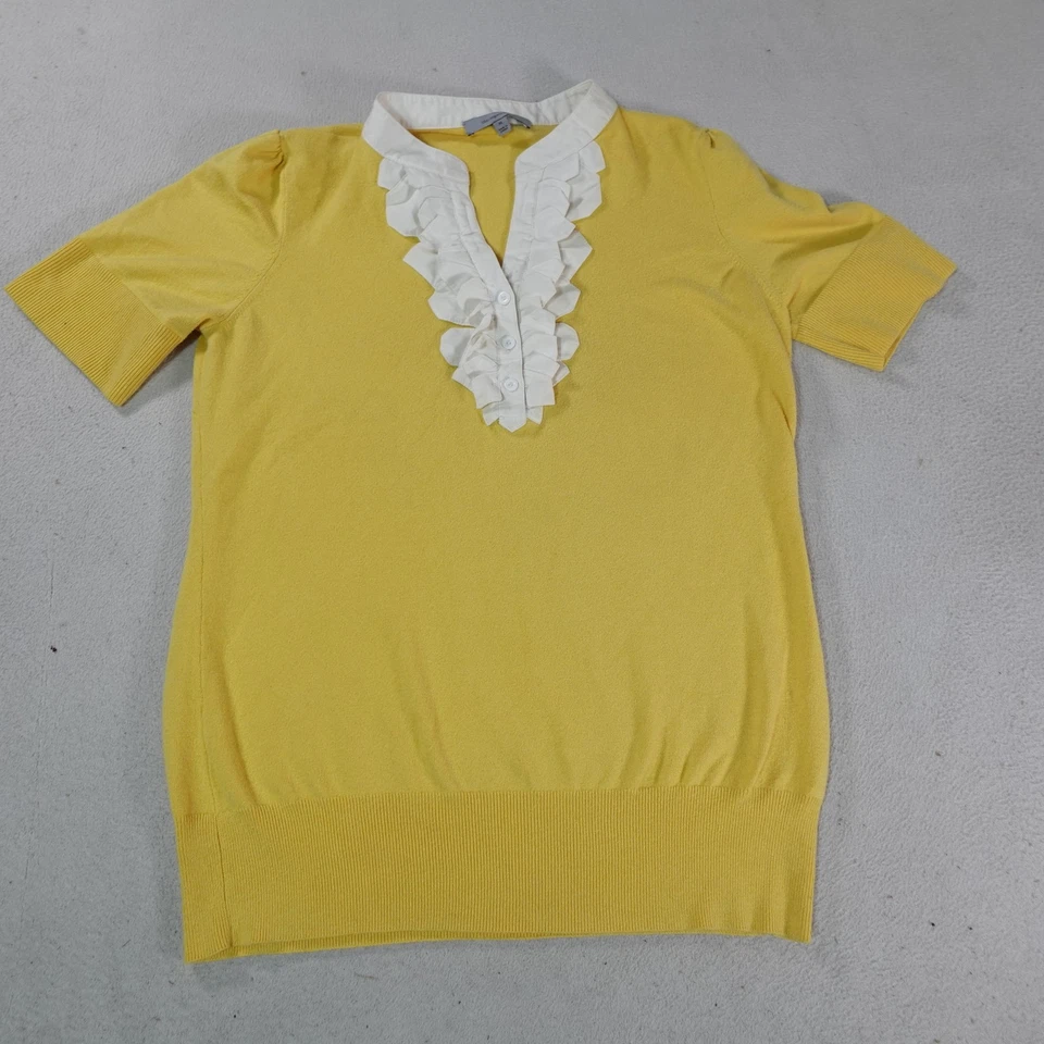 Suéter Pullover Classiques Entier Para Mujer XL Amarillo Blanco Mezcla Seda Volantes Top Foto 1 de 4