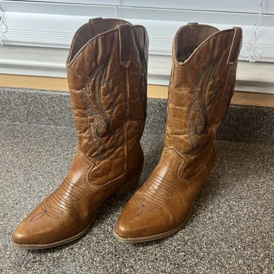 Botas de Vaquero Coconuts Para Mujer 9 M Western Marrón Cuero Sintético en Relieve Punta Foto 1 de 4