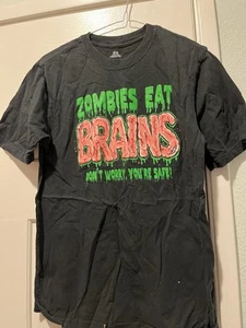 ZOMBIES EAT BRAINS HALLOWEEN BLACK COTTON T SHIRT BOY XL 14/16 - Picture 1 of 5