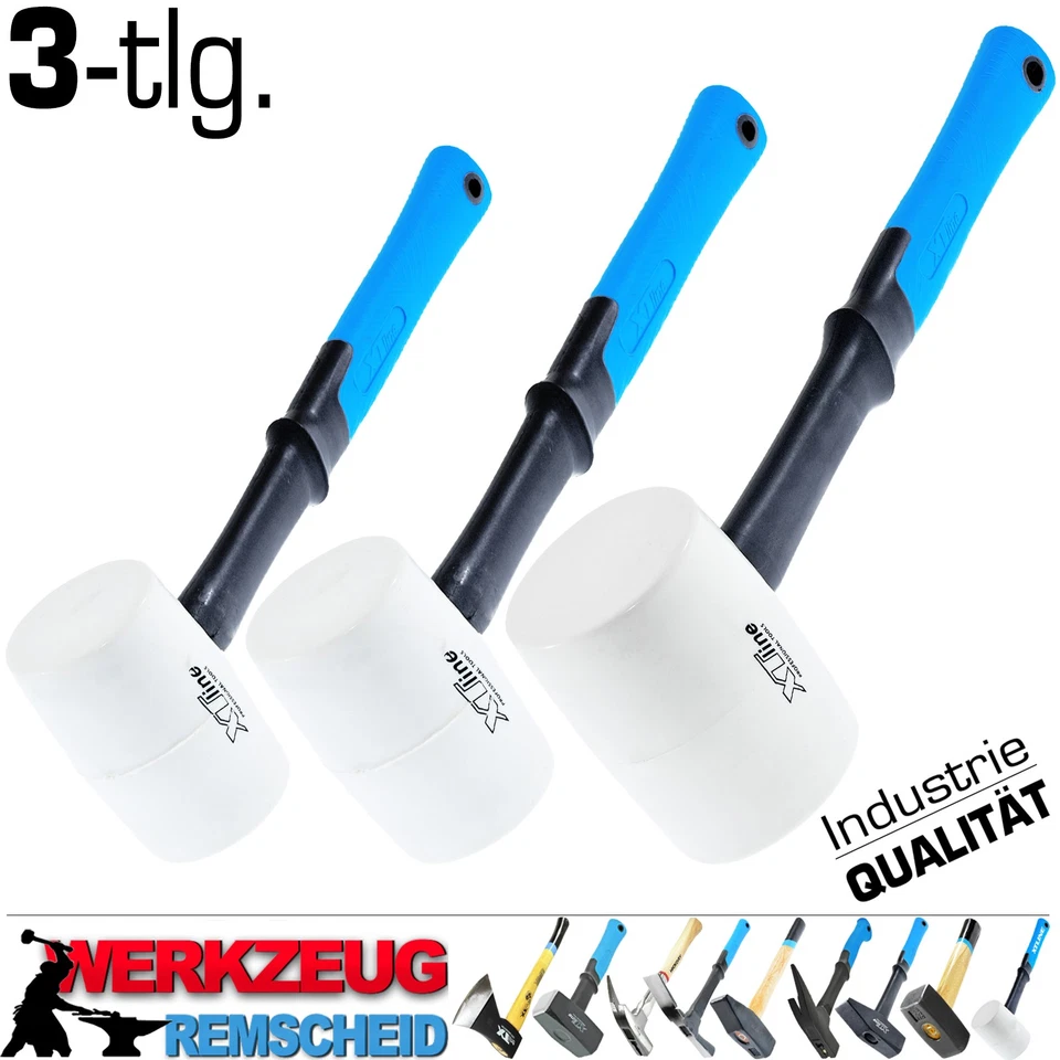 XTLINE 3 x Profi Gummihammer Schon Ausbeul Pflaster Hammer Weich ERGO Ø 55 + 65 + 85 mm