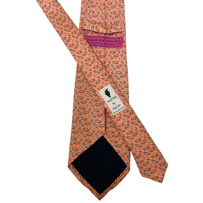 Corbata de seda para hombre Vineyard Vines patrón de peces naranja preppy náutica 3,5"x60,5" Foto 1 de 4