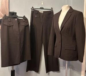 Brown Autonomy Three-piece Skirt & Trouser/Blazer Suit Set Size 10 - Picture 1 of 14