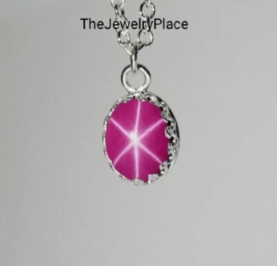 Beautiful Pink Star Necklace in 925 Sterling Silver Lindy Star Oval Cabochon - Image 1 of 2