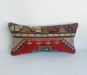 Handmade Turkish Carpet Cushion , Wool Tribal Pillow Cover , 12x24 inc - Picture 1 of 9