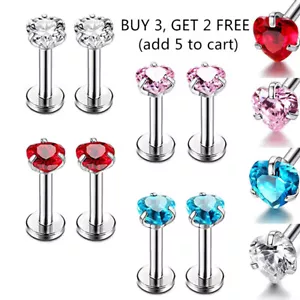 2pc MULTI Shape Internal Thread Zircon Lip Bar Labret Ring Tragus Body Piercing - Picture 1 of 15