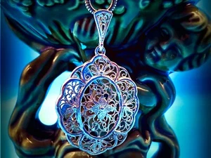 Vintage Filigree 935 Sterling Silver Pendant 10.57g and 45cm long - Picture 1 of 11