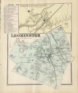 Antique Map Leominster, MA - FW Beers Atlas of Worcester Co 1870 - Imagen 1 de 1