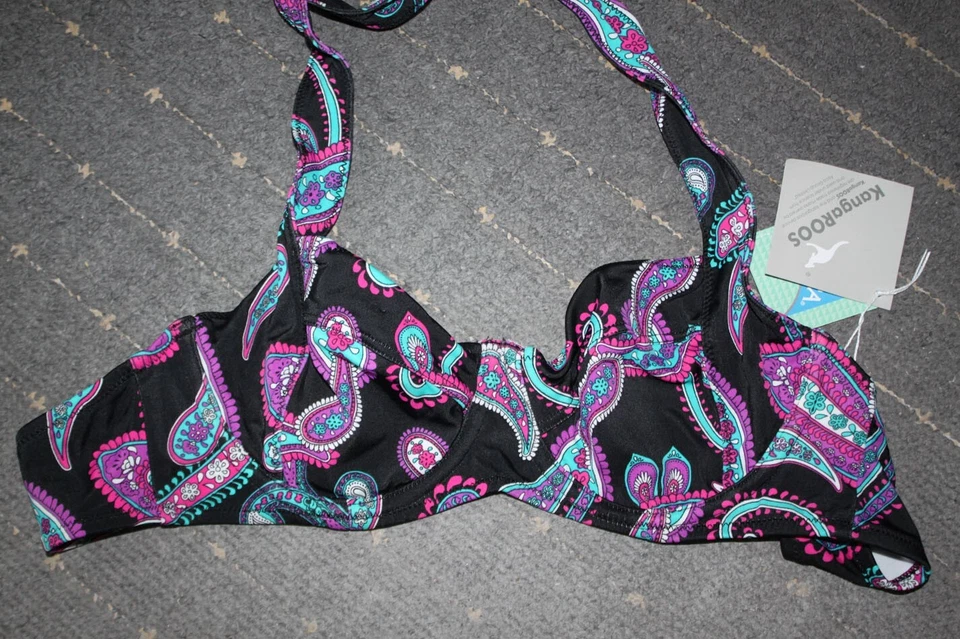 Bikini Oberteil Neckholder schwarz lila Paisley Gr 38 C Neu "KangaROOS"mit Bügel - Bild 1 von 1