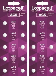 20 AG5 393 LR754 SR754 Alkaline Battery Button Cell By LOOPACELL - Picture 1 of 1