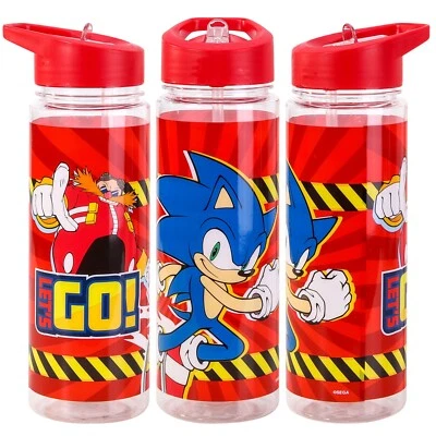 Sonic The Hedgehog Water Bottle Flask With Straw Clear Childrens Kids Boys Sega - Image 1 of 4