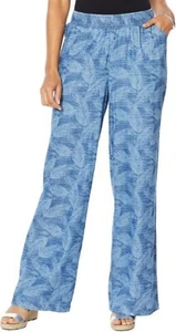 DG2 Diane Gilman SoftCell Denim Wide-Leg Pant(MIDTONE PALM, 1X ) 697542 NWOT - Picture 1 of 2